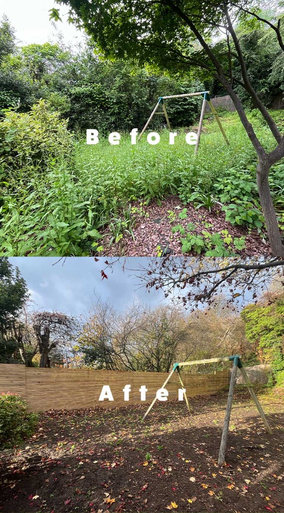 Overgrown garden before and after a one-off clearance in Richmond, TW9