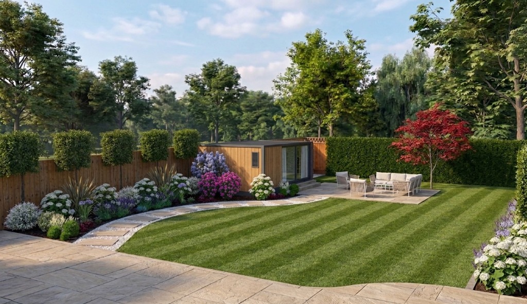 A maintained lawn and borders in Teddington, TW11